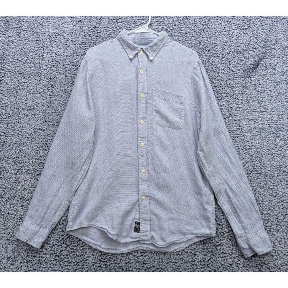 Abercrombie & Fitch 100% Linen Button Down Shirt Mens M Long Sleeve Stripe Blue